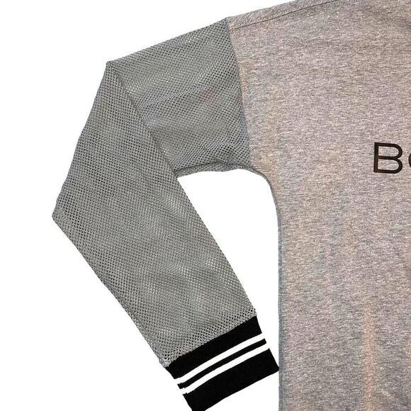 BCBGeneration Womens Sweatshirt Mesh Sleeve Athletic Pullover Retro Gray Large - Picture 5 of 13